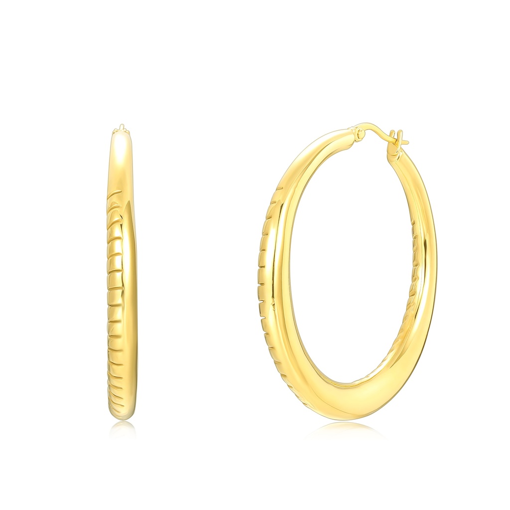 Elegant Gold-Plated Stainless Steel Hoop Earrings with Subtle Grooved Design
