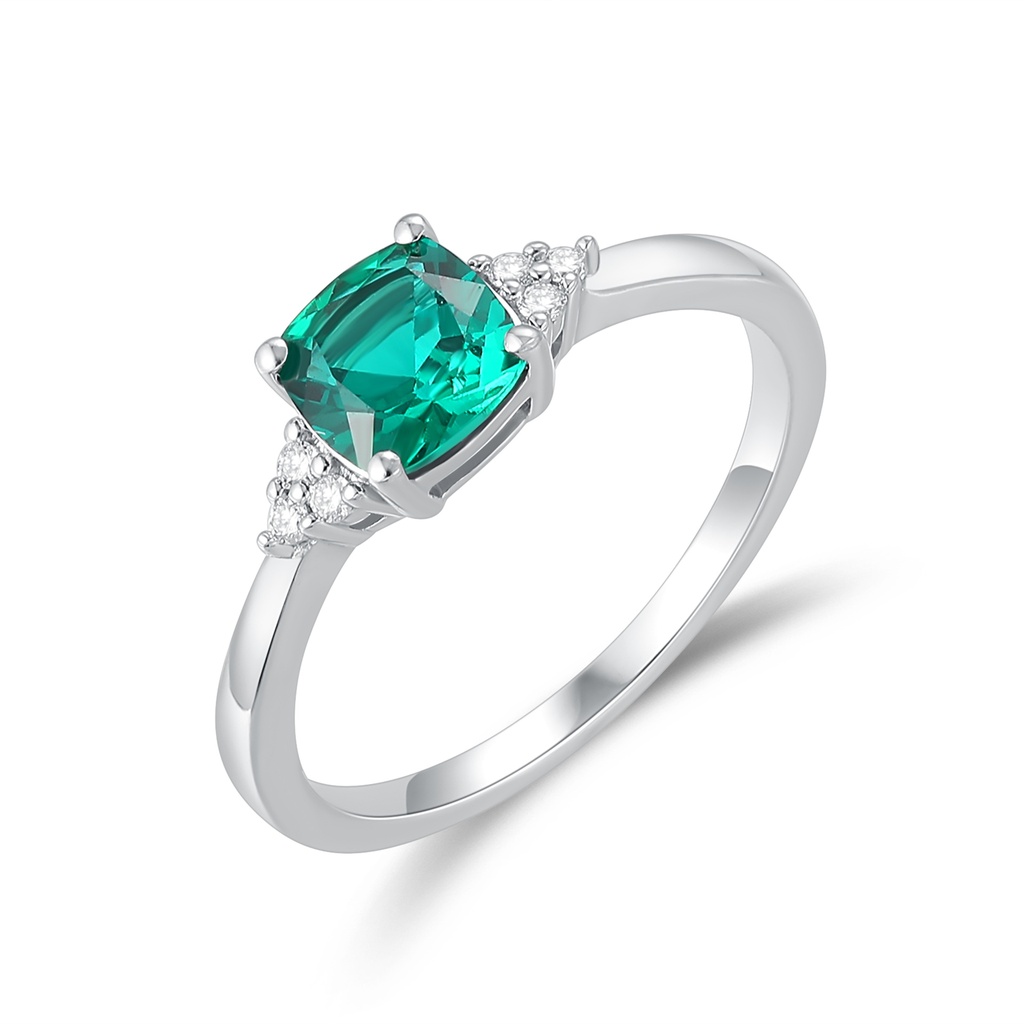 Elegant Green Cushion Cut CZ Stainless Steel Ring with Accents