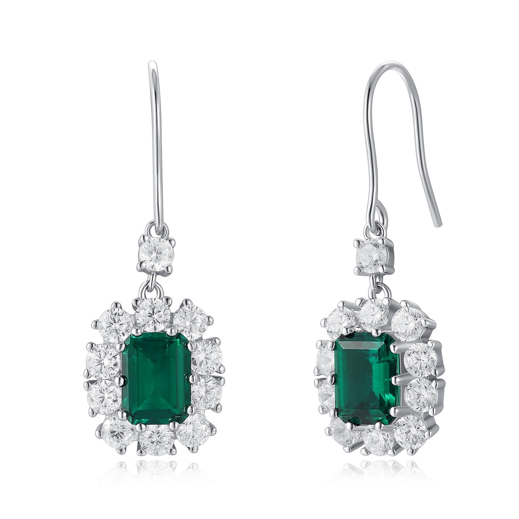 Elegant Green Emerald Drop Earrings with Sparkling Crystal Halo Accents