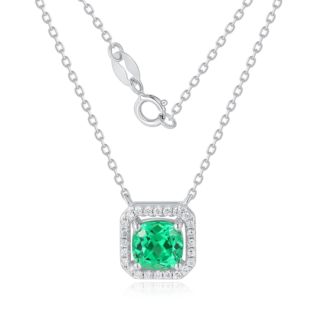 Elegant Green Gemstone Necklace with Sparkling Clear Crystal Accents.