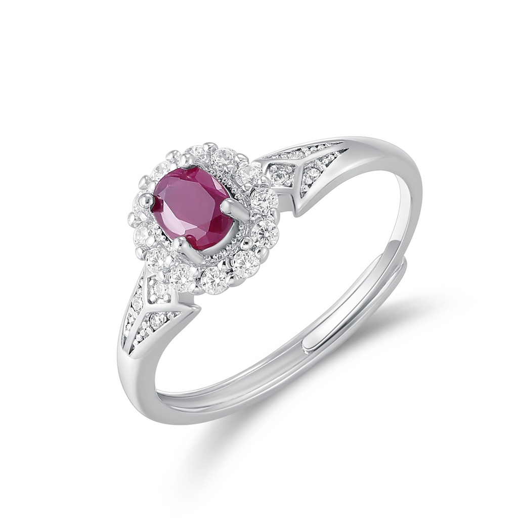 Elegant Halo Ruby Ring with Diamond Accents in Sterling Silver
