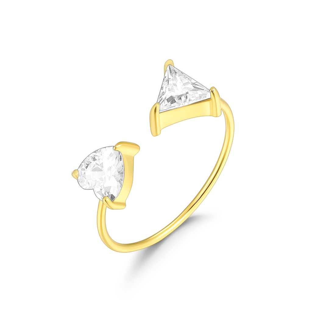 Elegant Heart and Triangle Open Ring in Stainless Steel