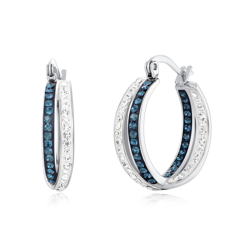 Elegant Hoop Earrings with Blue and Clear CZ Accents
