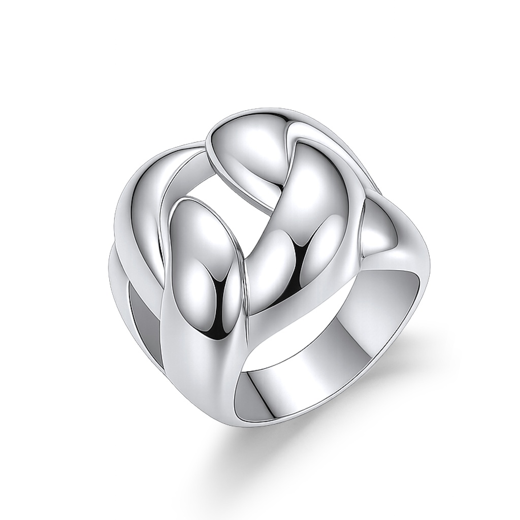 Elegant Interwoven Stainless Steel Wide Band Statement Ring