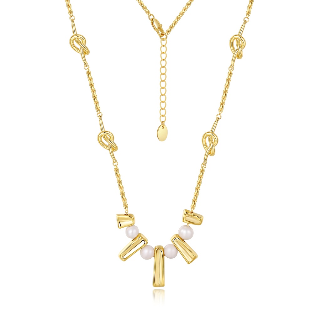 Elegant Multicolor Gemstone Gold Necklace with Pearl and Textured Chain