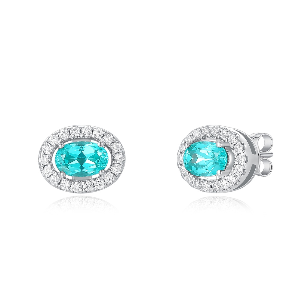 Elegant Oval Blue Topaz Stud Earrings with Diamond Halo Sparkle
