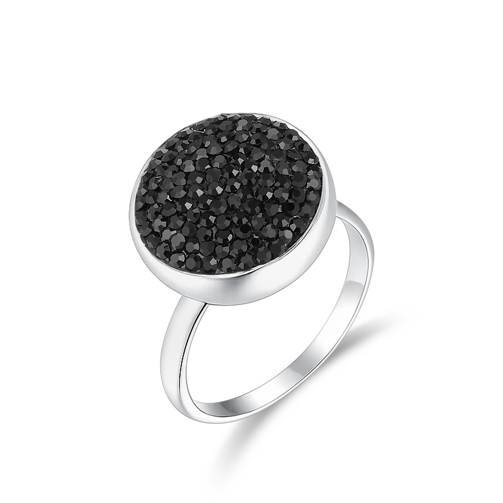 Black Crystal Stainless Steel Ring – Elegant Bold Fashion Statement Piece