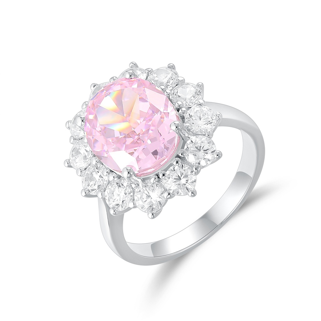 Elegant Oval Pink Gemstone Ring with Brilliant Diamond Halo