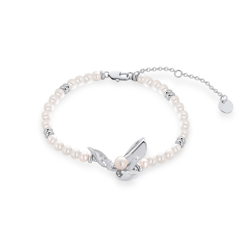 Elegant Pearl Beaded Bracelet with Silver Butterfly Charm Accent
