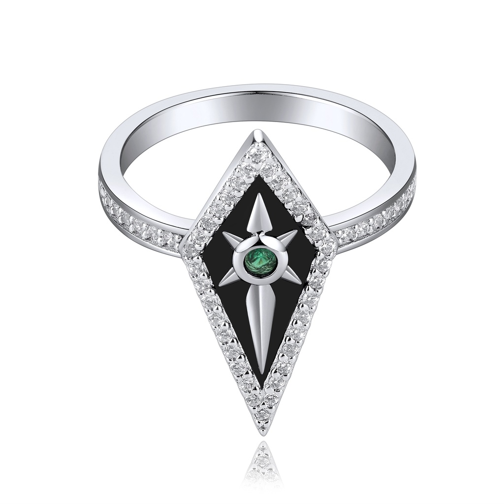 [SZ05R0065] Black Enamel CZ Ring with Emerald Center