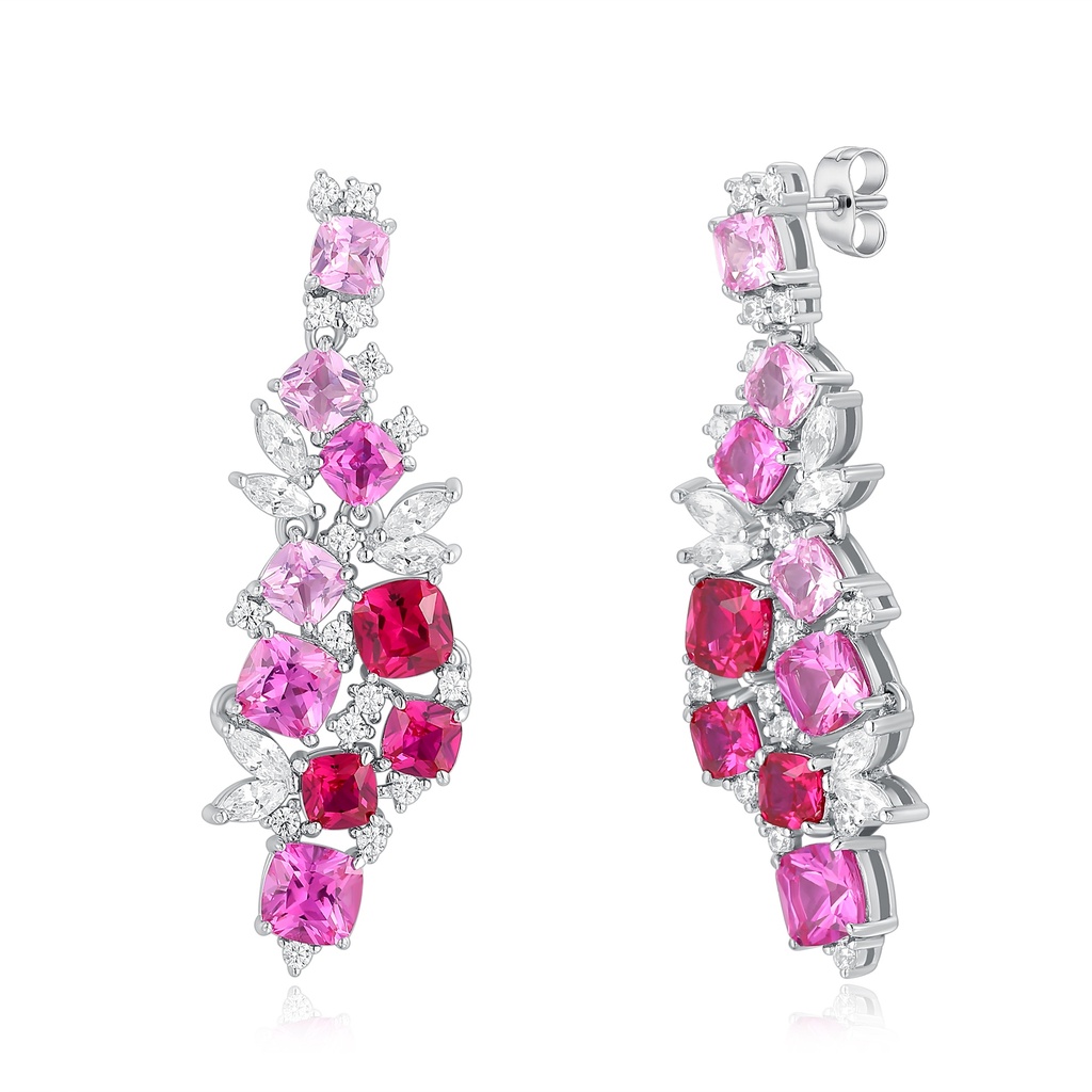 Elegant Pink and Red Gemstone Cluster Earrings with Sparkle