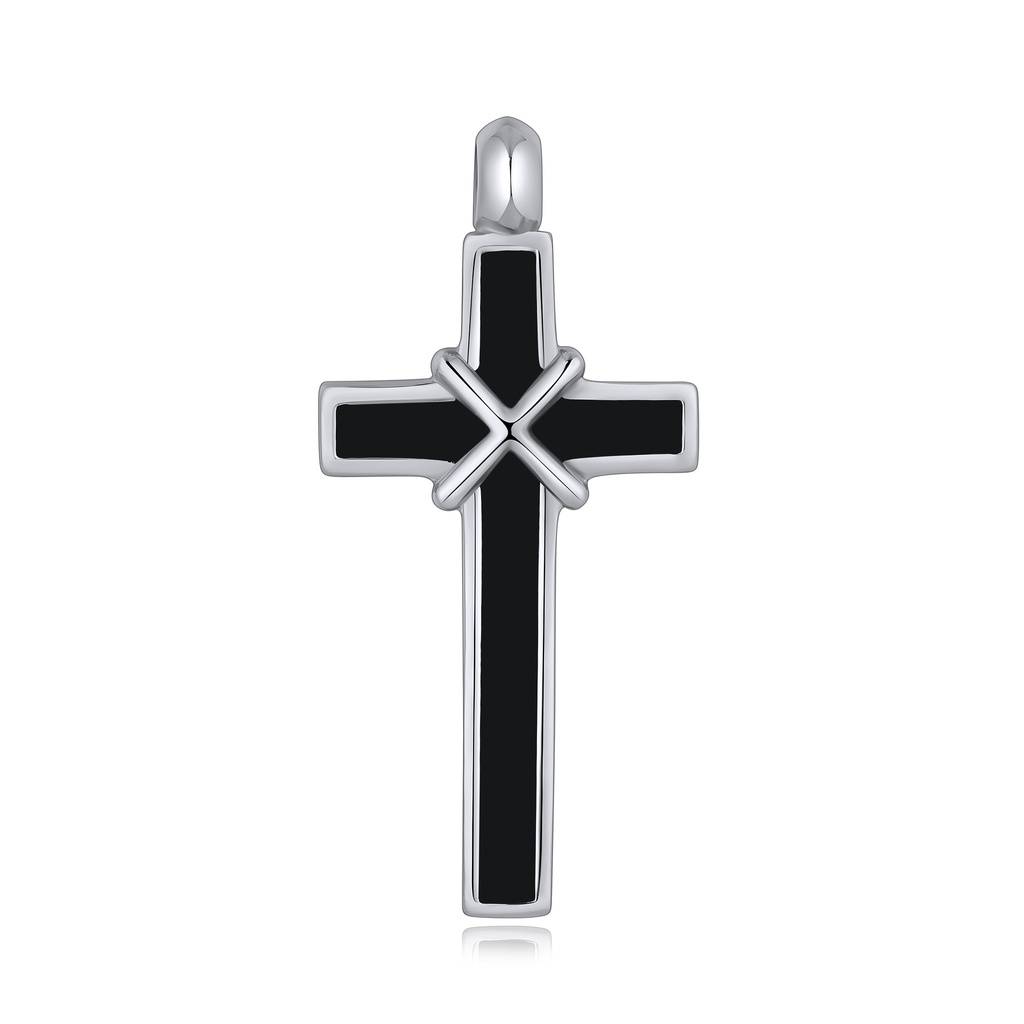 [DJ01P0092] Black Enamel Stainless Steel Cross Pendant with Unique Wrap Design