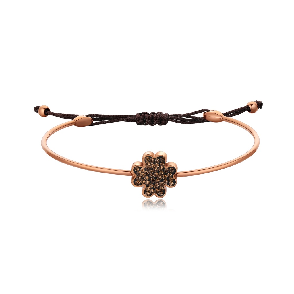 Elegant Rose Gold Flower Bracelet with Brown CZ