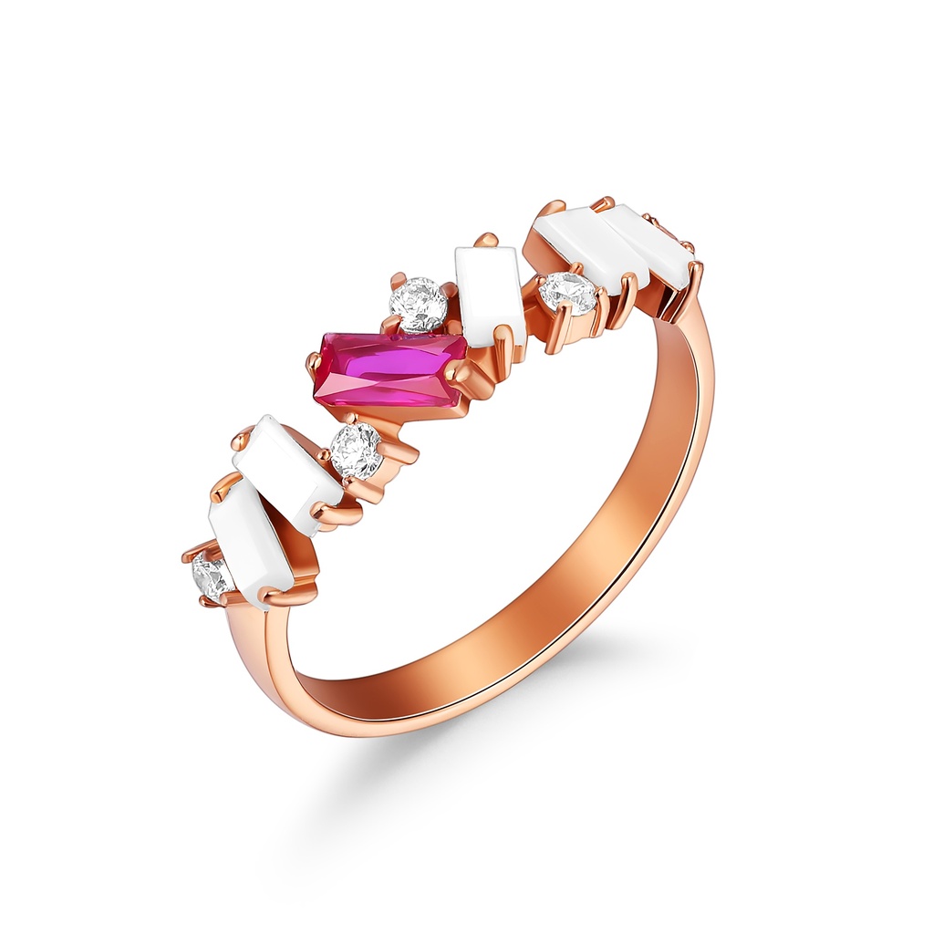 Elegant Rose Gold Ring with White and Pink Accents