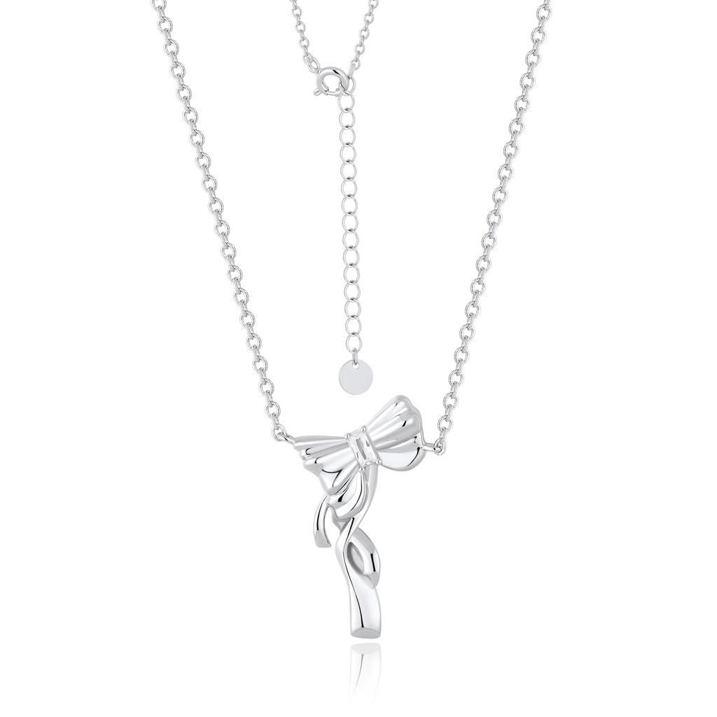 Elegant Silver Bow Pendant Necklace with Adjustable Chain