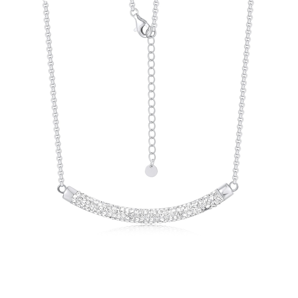 Elegant Silver Curve Pendant Necklace with Sparkling CZ Crystals