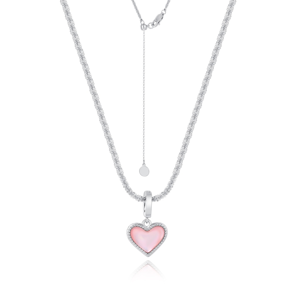 Elegant Silver Heart Necklace with Pink Enamel and Crystals