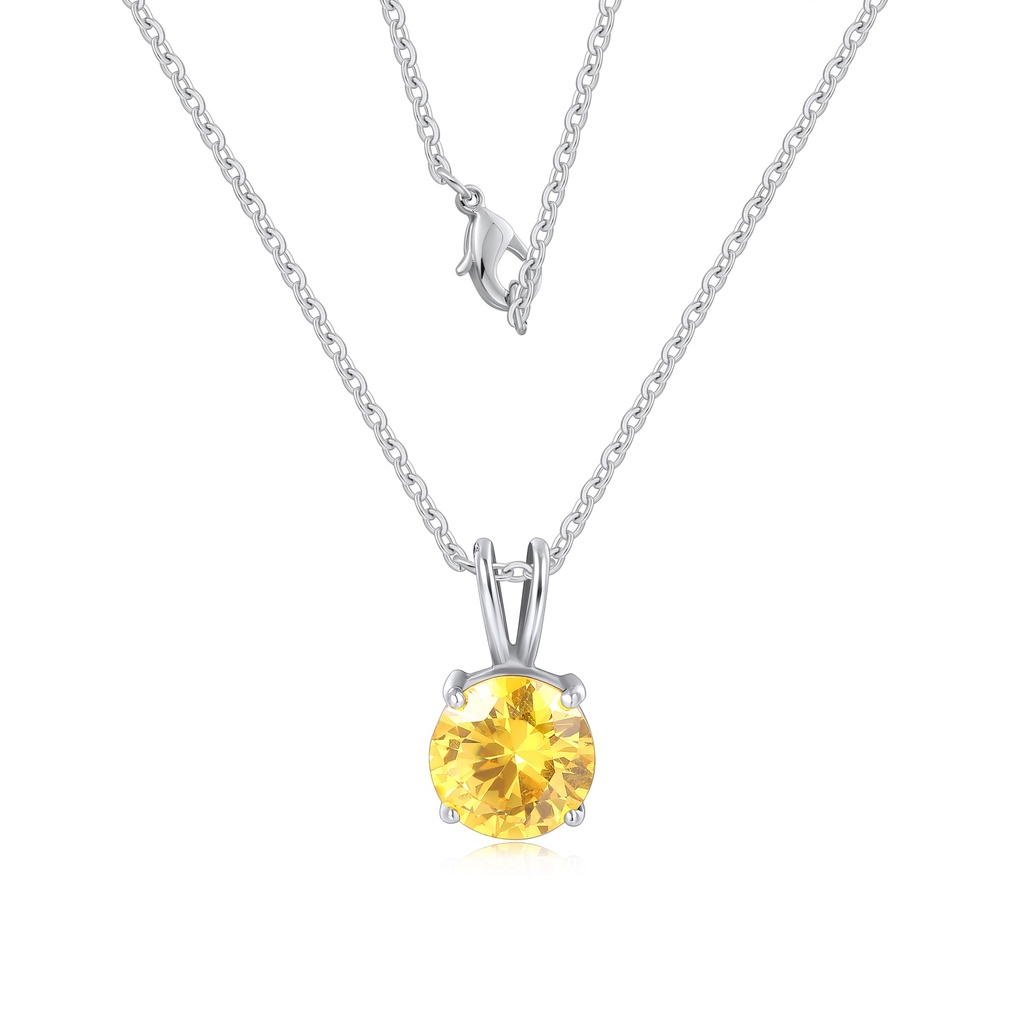 Elegant Silver Necklace with Round Yellow Gemstone Solitaire Pendant